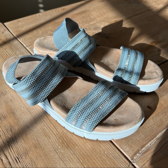 SO Blue and Gold Metallic Stretch Elastic Comfort Sandals Womens Size 7.5 Medium - Picture 11 of 16